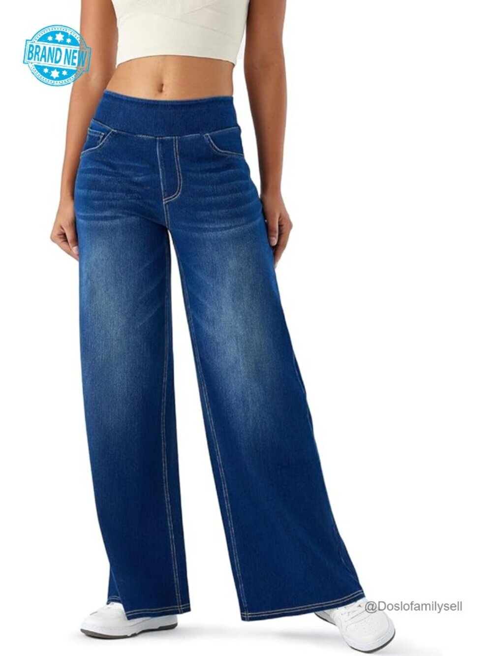 High Rise Wide Leg Jeggings Stretch Pull On Jeans-Style Pants Soft Denim with